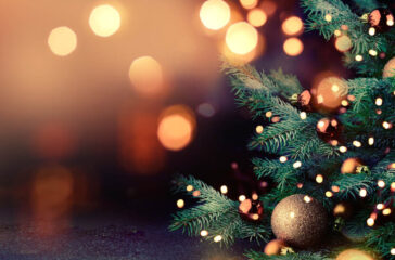 Decorated,Christmas,Tree,On,Blurred,Background.