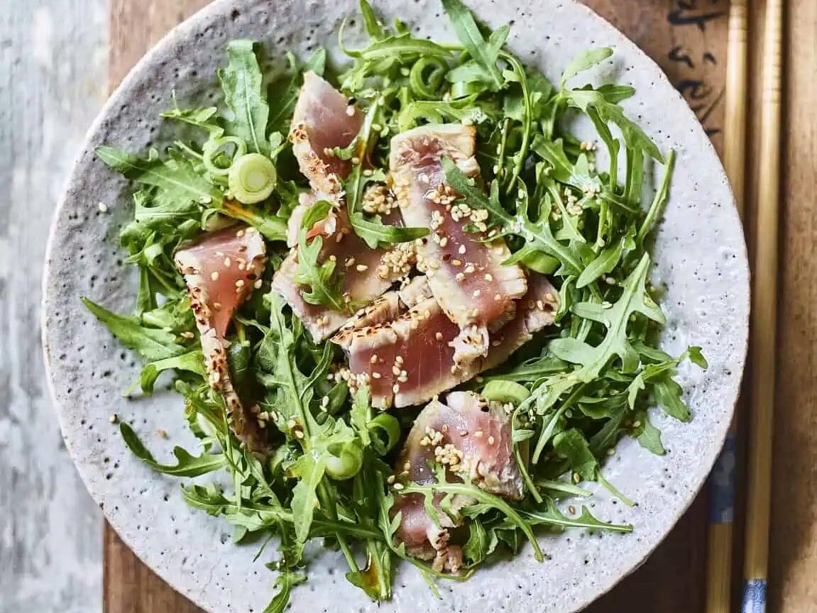 Sesame seared Tuna on a bed of Rocket