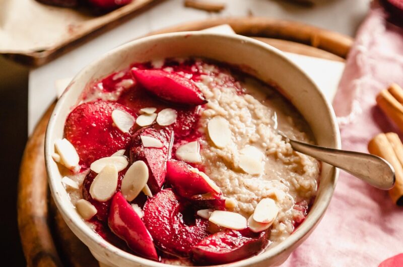 Vegan Rice Pudding with Roasted Plums
