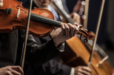 Professional,Symphonic,String,Orchestra,Performing,On,Stage,And,Playing,A